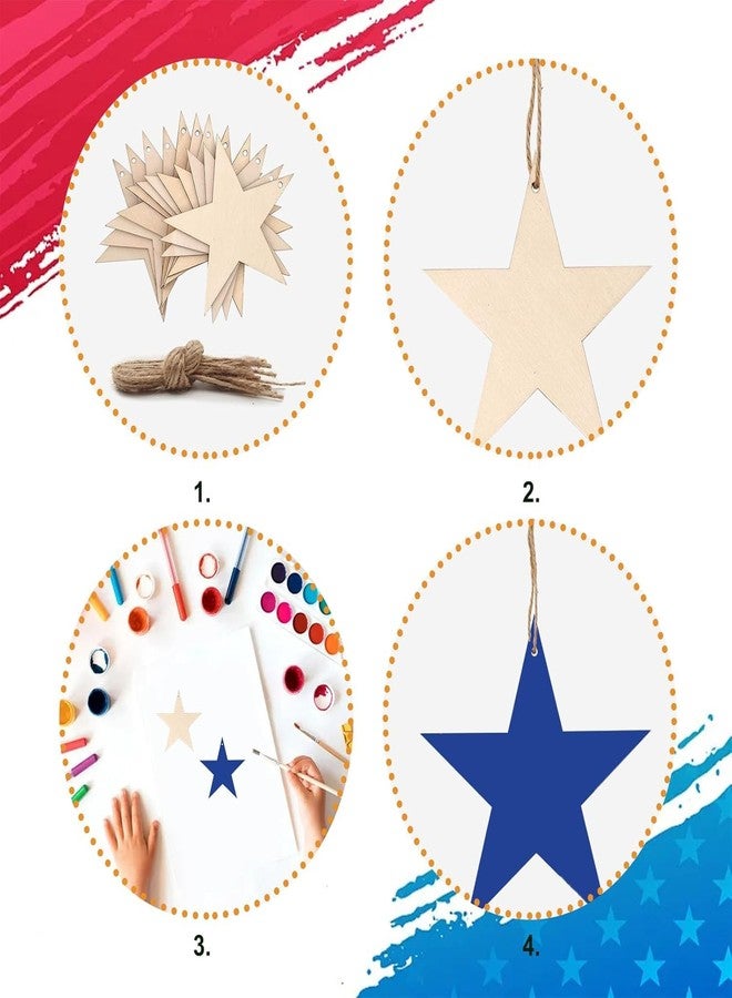 Cliths 15Pcs Star Wood Cutouts for DIY Crafts Unfinished Wooden Star Ornaments with Hole to Paint Hanging Stars for Kids Art, 4th July Party Home Decoration - Image 3